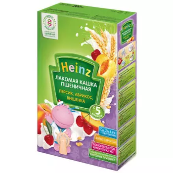 Каша хайнц 200г молочная лакомая пшеничная персик абрикос вишенка с 5 месяцев