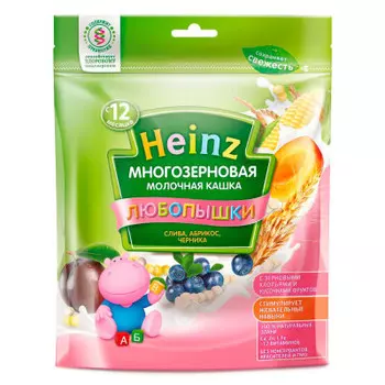 Каша хайнц 200г молочная многозерновая слива абрикос черника с 1 до 3 лет