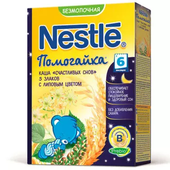 Каша нестле 200г б/молочная помогайка счастливых снов 5 злаков с липовым цветом с 6 ме