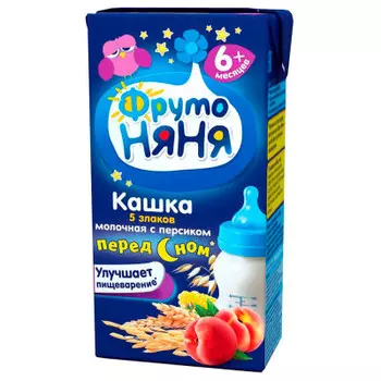 Кашка ФрутоНяня 200мл молочная 5 злаков с персиком с 6 месяцев