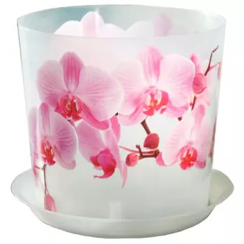 Кашпо для цветов деко д16 см 2.4 л м-пластика орхидея белая