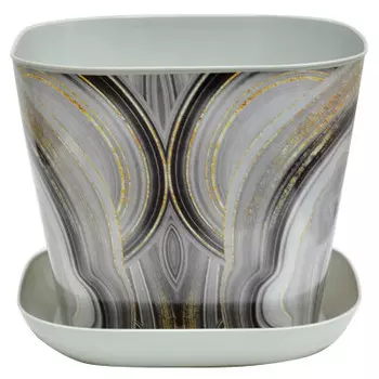 Кашпо для цветов мрамор 7,3л Violet квадратное светло-серый