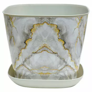 Кашпо для цветов мрамор 9,8л Violet квадратное светло-серый