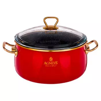 Кастрюля 3.2 л агнесс красная мраморное покрытие эмалированная 950-211