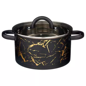 Кастрюля 3.5 л агнесс черная/золото нержавеющая сталь стеклянная крышка 916-302