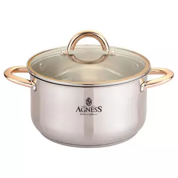 Кастрюля 4.6 л агнесс стеклянная крышка нержавеющая сталь индукционное дно 937-735