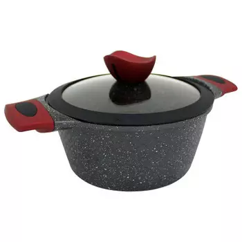Кастрюля 4 л красные силиконовые ручки крышка стекло yl3024