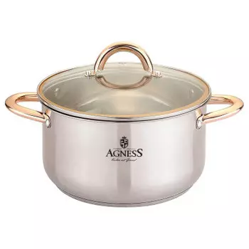 Кастрюля 6.1 л агнесс стеклянная крышка нержавеющая сталь индукционное дно 937-736
