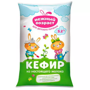 Кефир нежный возраст 800г 3,2% финн-пак