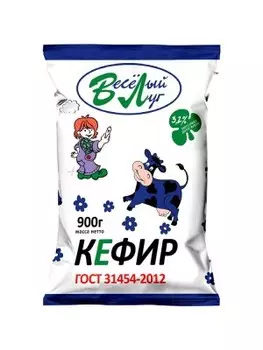 Кефир веселый луг 900 г 3, 2%