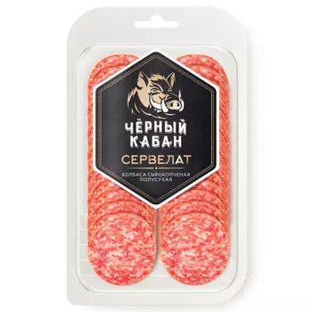 Колбаса сервелат черный кабан нарезка 95 г сырокопченая мясной продукт клинский мясокомбинат