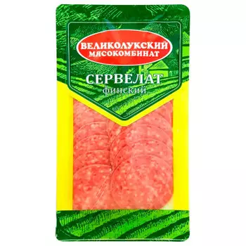 Колбаса сервелат финский нарезка 150 г мясной продукт категории б великолукский м-т
