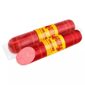 Колбаса сервелат русский варено-копченая вакуумная упаковка колбасное изделие мясной продукт папа мо