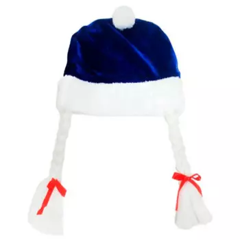 Колпак новогодний Ната-м снегурочка синий с косами 150