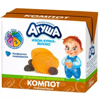 Компот агуша 200 мл изюм курага яблоко с 8 месяцев