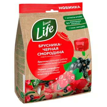 Конфеты желейные лайф 220 г брусника черная смородина конти