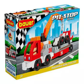 Конструктор Bauer эвакуатор с гоночной машиной Pit-Stop красный/серый/белый в/к 817