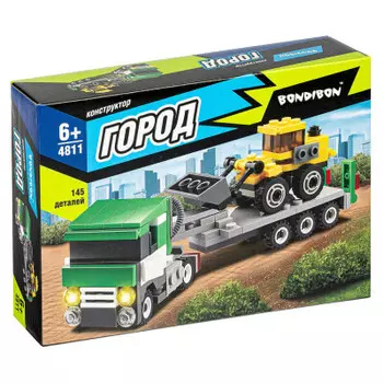 Конструктор бондибон город тягач с платформой и бульдозер 145 деталей вв4811