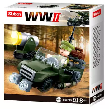 Конструктор Sluban 91 деталь армия вторая мировая война 4в1 14*4,5*16,5см в/к jb900323