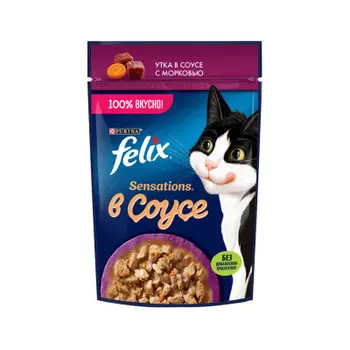 Корм для кошек Felix 75г Sensations утка в соусе с морковью