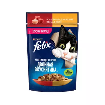 Корм для кошек Felix 75 г двойная вкуснятина говядина и домашняя птица в желе