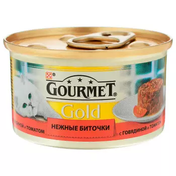 Корм для кошек гурмэ голд 85г нежные биточки с говядиной и томатом ж/б