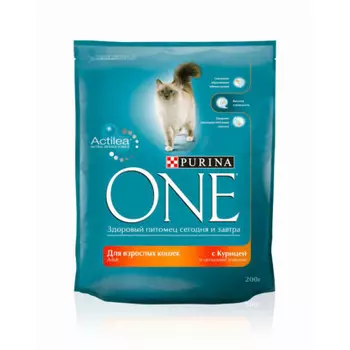 Корм для кошек ONE 200 г для взрослых кошек с курицей и цельными злаками