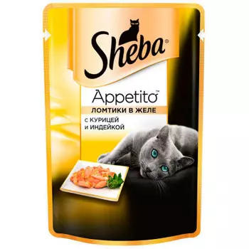 Корм для кошек Sheba Appetito 85г ломтики в желе с курицей и индейкой