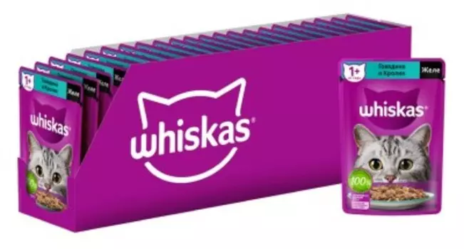 Корм для кошек Whiskas 75 г*28 шт желе говядина и кролик короб