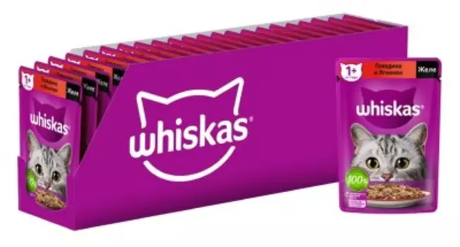 Корм для кошек Whiskas 75 г*28 шт желе говядина и ягненок короб