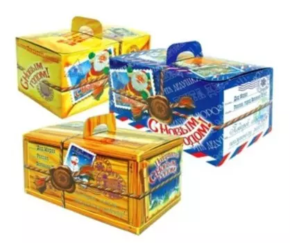 Коробка для конфет новогодняя 0.8 кг посылка коричневая