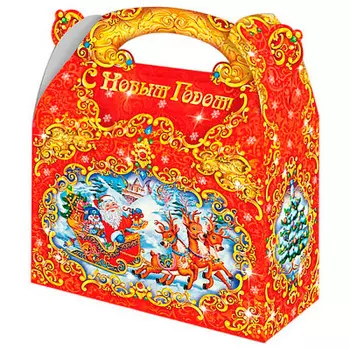 Коробка для конфет новогодняя 1,5кг сани