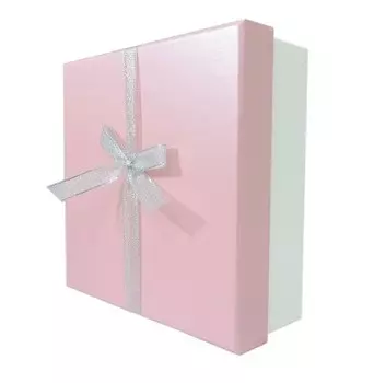 Коробка квадрат+бант 17*17*7 см розовый/белый