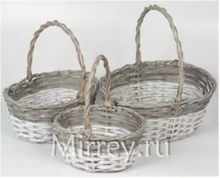 Корзина плетеная ива 32 см 33*25*13, 5 серая с белым
