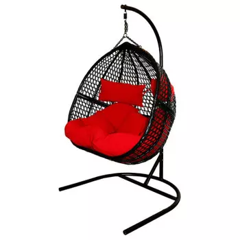 Кресло подвесное двойное фиджи цвет корзины черный/цвет подушки красный d55-мт002