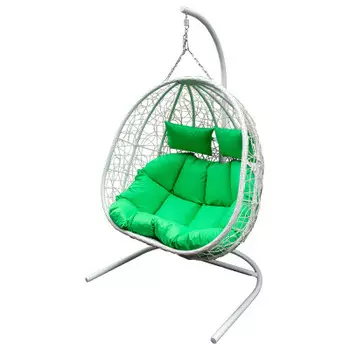 Кресло подвесное двойное флора цвет корзины белый/цвет подушки салатовый d40-мт002