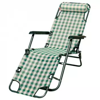 Кресло-шезлонг бриз каркас серый/ткань зелено-белый квадрат zrl010-a