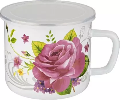 Кружка 1.5 л эмалированная с пластиковой крышкой пленительная роза 935-033
