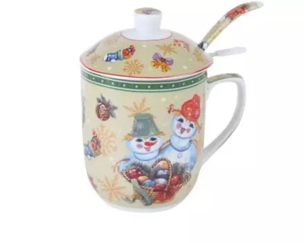 Кружка 300 мл росенберг с заварником и ложкой керамика rce-260022-ny