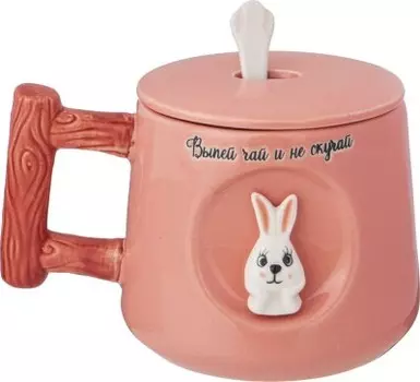 Кружка 360 мл лефард зайка с крышкой и ложкой 420-085