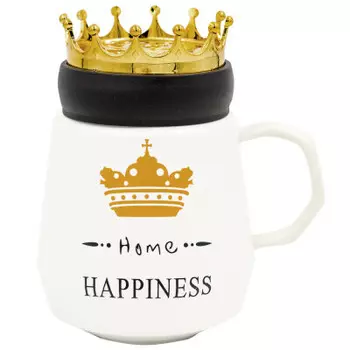 Кружка 400мл Fengtuoling счастье с крышкой корона белая