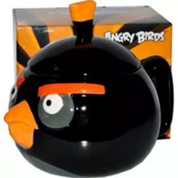 Кружка объемная Angry Birds с крышкой черная доломит 300мл 92772