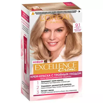 L'Oreal Paris Стойкая крем-краска для волос "Excellence", оттенок 9.1, Очень светло-русый пепельный