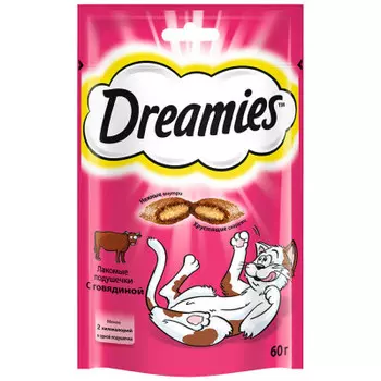 Лакомство для кошек Dreamies 60г лакомые подушечки с говядиной