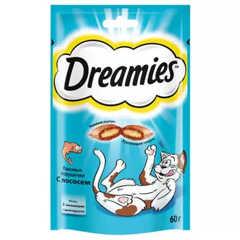 Лакомство для кошек Dreamies 60г лакомые подушечки с лососем