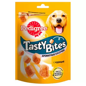 Лакомство для собак Pedigree Tasty Bites 130г для взрослых собак ароматные кусочки с курицей