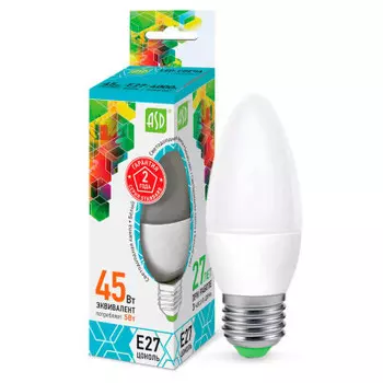 Лампа светодиодная асд 5 вт е27 свеча холодный свет