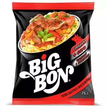 Лапша Big Bon 75г говядина + томатный с базиликом соус б/п