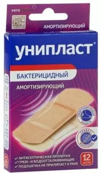 Лейкопластыри унипласт 12 шт бактерицидные амортизирующие
