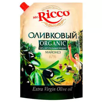 Майонез mr. ricco 800мл 67% оливковый дой-пак